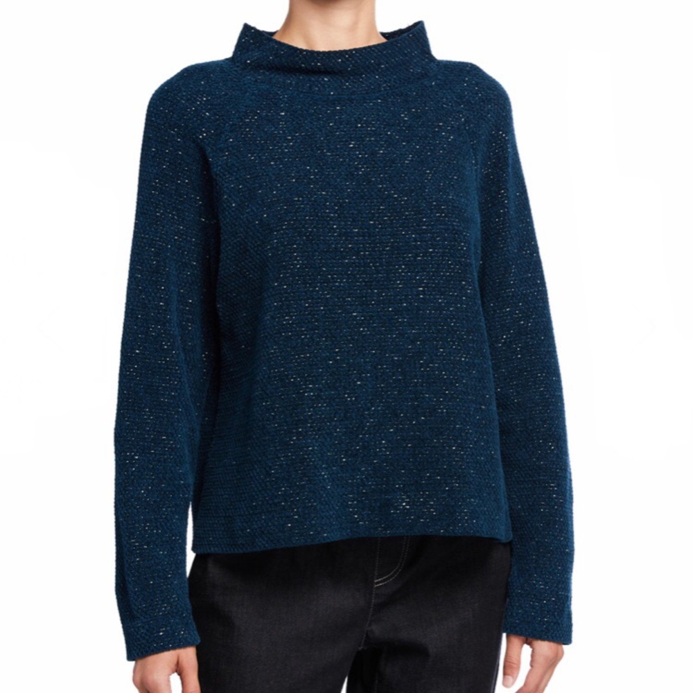 Eileen Fisher Turquoise Tweedy Cotton Top